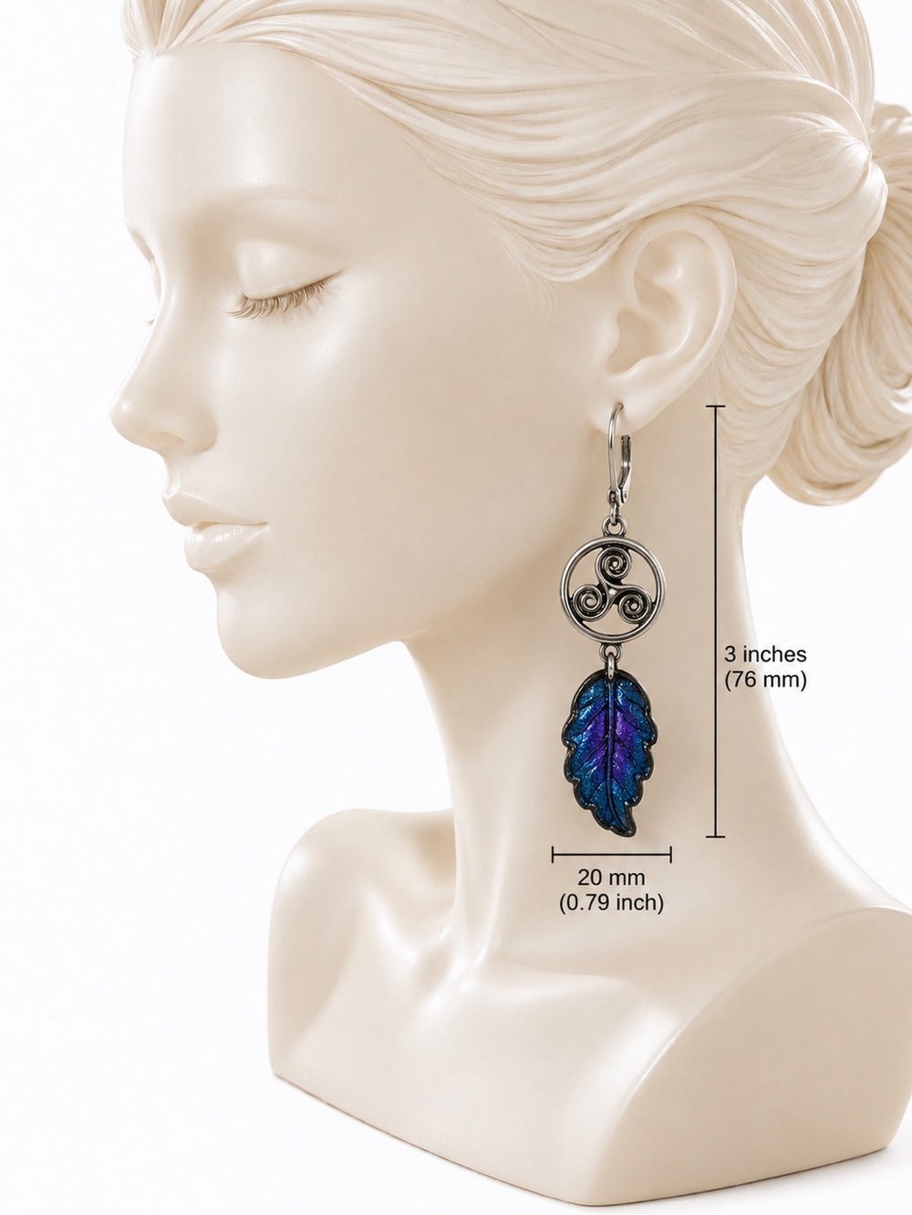 Celtic Triskelion Leaf Earrings | Iridescent Glass Dangles | Premium Leverbacks - Picture 3 of 9